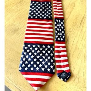 Vintage Silk Tie USA American Traditions Flag Stars & Stripes Red Blue 4th July